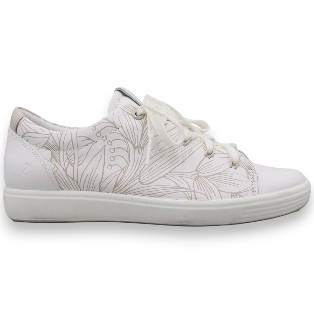Ecco White Sneakers with Light Taupe Floral Design